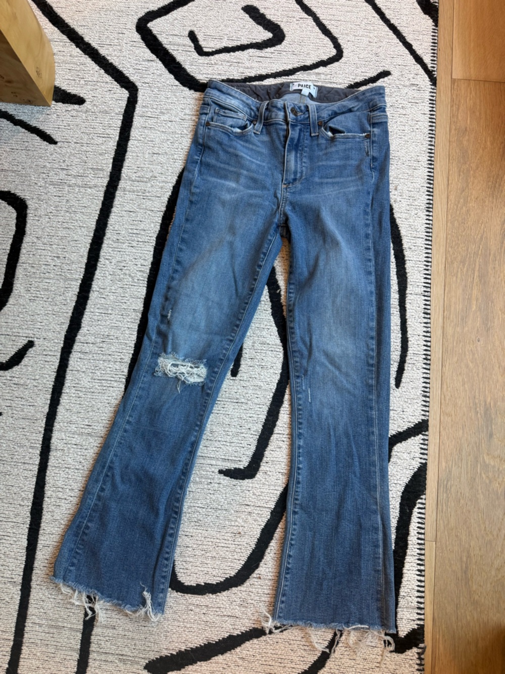 PAIGE Blue Distressed Colette Crop Flare Skinny Jeans Revolve